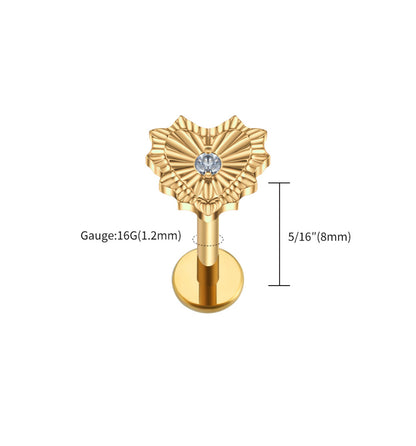 Titanium Heart Treaded labret stud