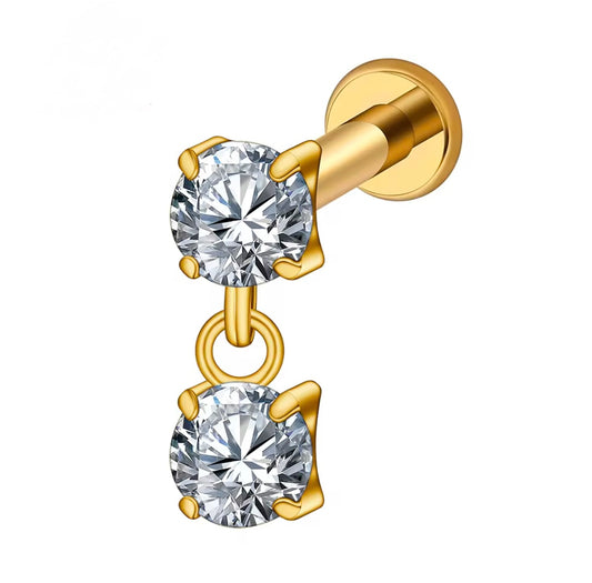 Titanium Dangling Double Gem Labert